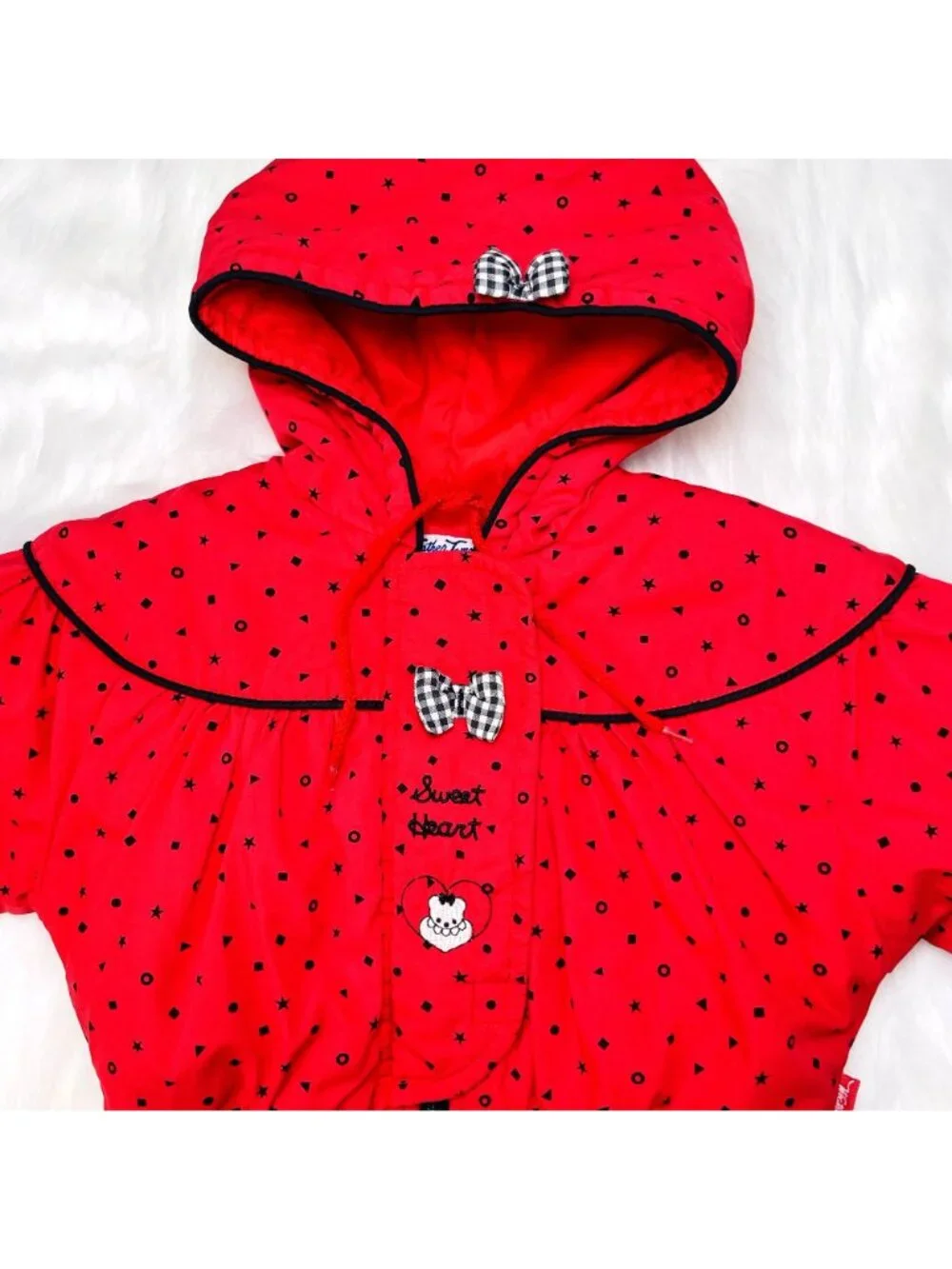 Vintage 90s Teddy Bear Heart + Bow Hooded Bubble Puffer Jacket Coat 18m / 24m